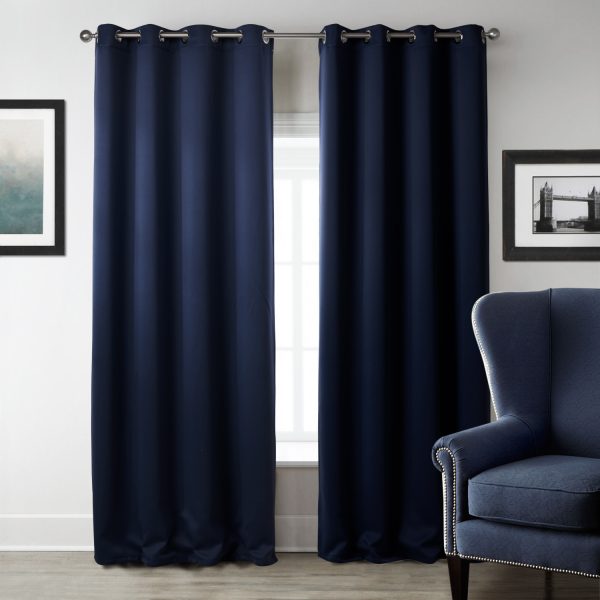 Dark Blue Bedroom Blackout Fabric Printed Curtains - Image 4