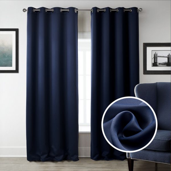 Dark Blue Bedroom Blackout Fabric Printed Curtains - Image 2