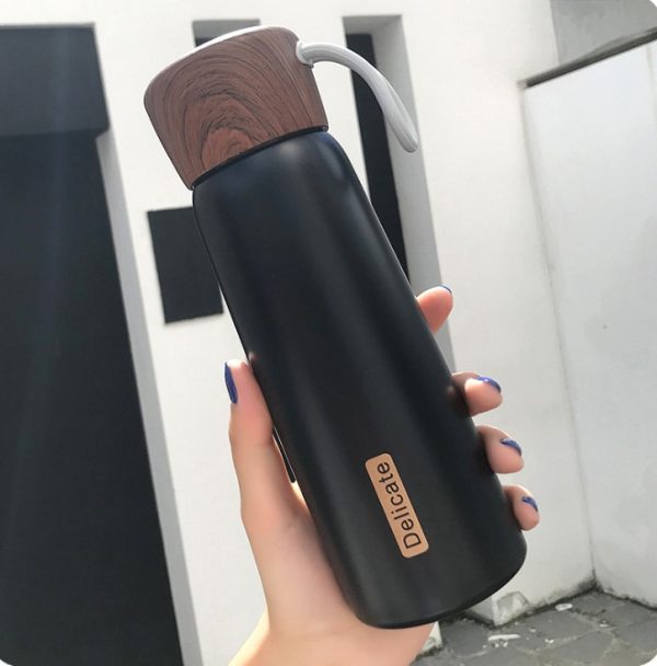 Portable Water Cup Student Creative Wood Grain Lid Handle Thermos - Image 2