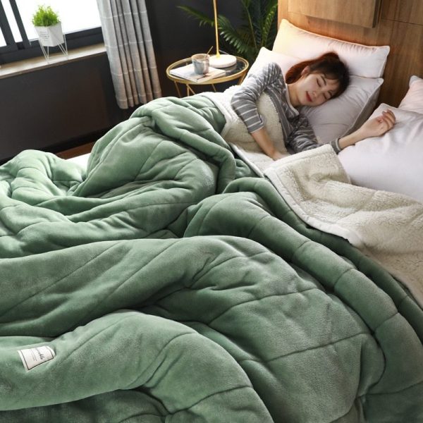 Fleece Blankets And Throws Thick Warm Winter Blankets Home Super Soft Duvet Luxury Solid Blankets On Twin Bedding - Image 7