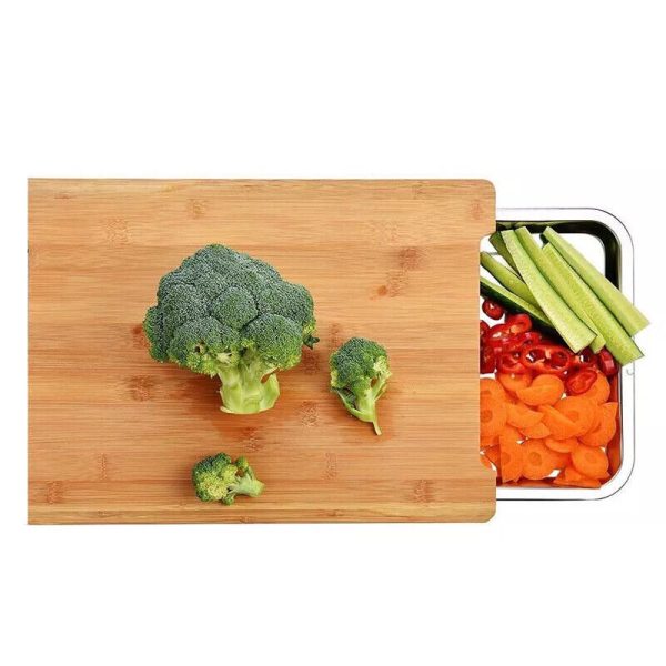 Bamboo Wooden Chopping Board Cutting Slicing  Sliding Stainless Steel Tray - Image 6