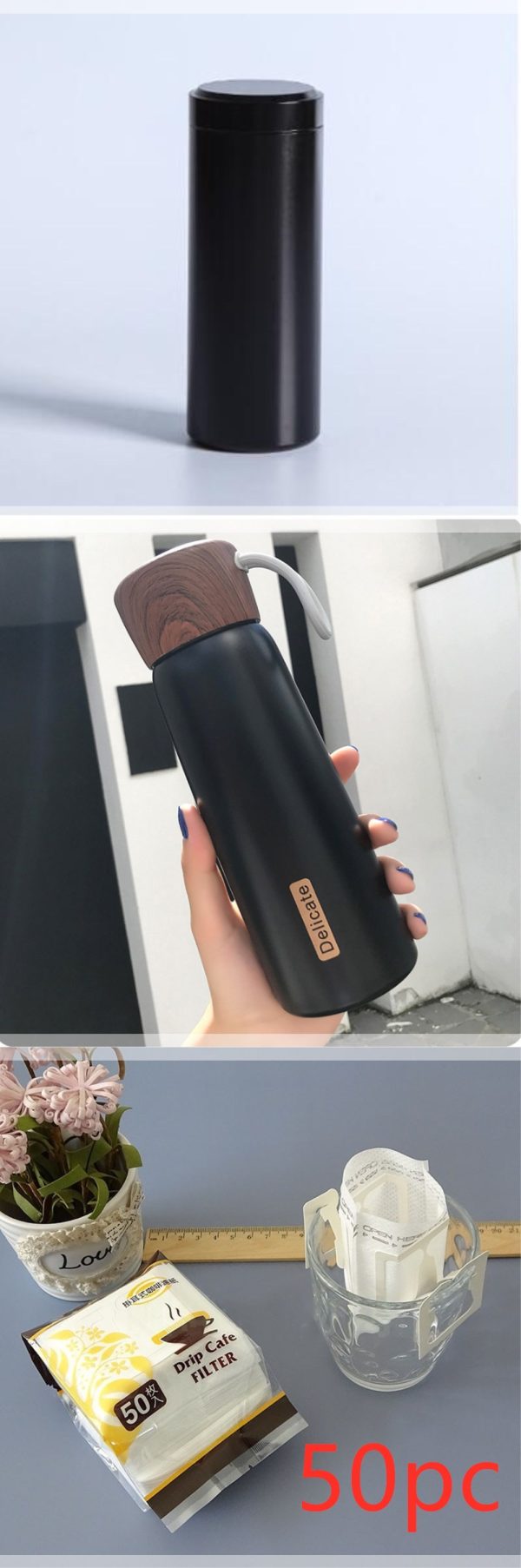 Portable Water Cup Student Creative Wood Grain Lid Handle Thermos - Image 9