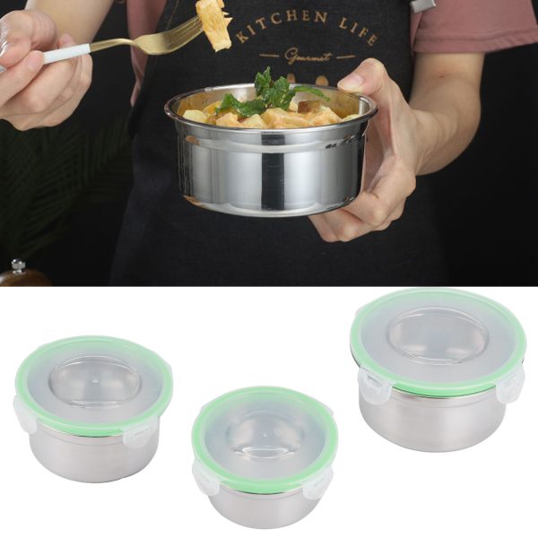 3Pcs/Set Fridge Storage Box 304 Stainless Steel Sealed Preservation Bowl Food Container with Lid - Image 9