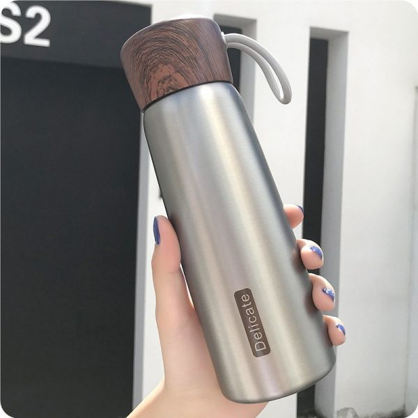 Portable Water Cup Student Creative Wood Grain Lid Handle Thermos - Image 4