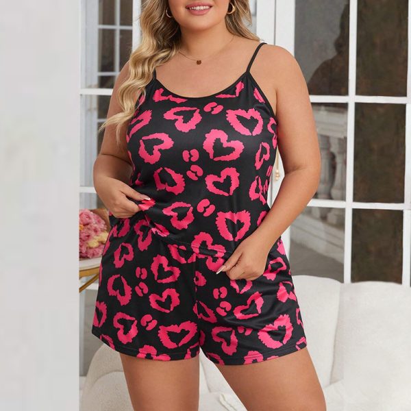 Casual Homewear Female Plus Size Heart Printing Suspender Shorts - Image 2