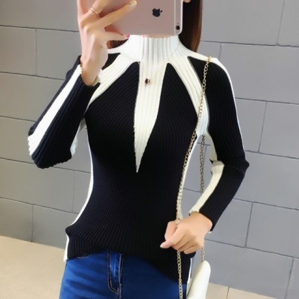 Women's Color Matching Long-sleeved Pullover Sweater - Image 2