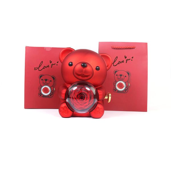 Eternal Rose Teddy Bear Gifts Box With Necklace Rotate Rose Jewelry Box Valentine Wedding Storage Gift Case For Women Girlfriend - Image 7