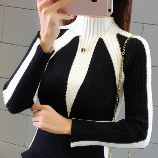 Women's Color Matching Long-sleeved Pullover Sweater