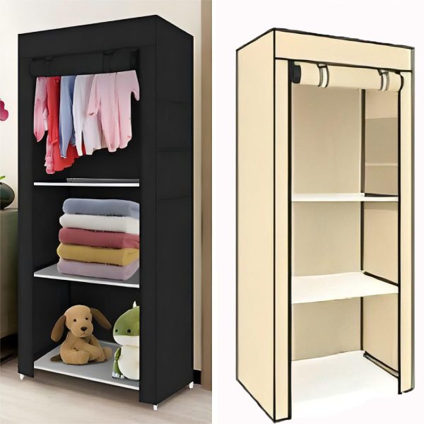 PRACTICAL FABRIC CANVAS WARDROBE HANGING RAIL SHELVING CLOTHES STORAGE CUPBOARD - Image 2