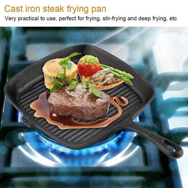 Cast Iron Steak Frying Pan Food Meals Gas Induction Cooker Cooking Pot Kitchen Cookware - Image 4