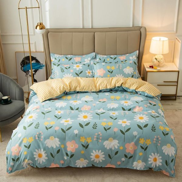 Cover Set Bed Cotton Quilt Bedsheet Bedding Duvet Fitted - Image 2