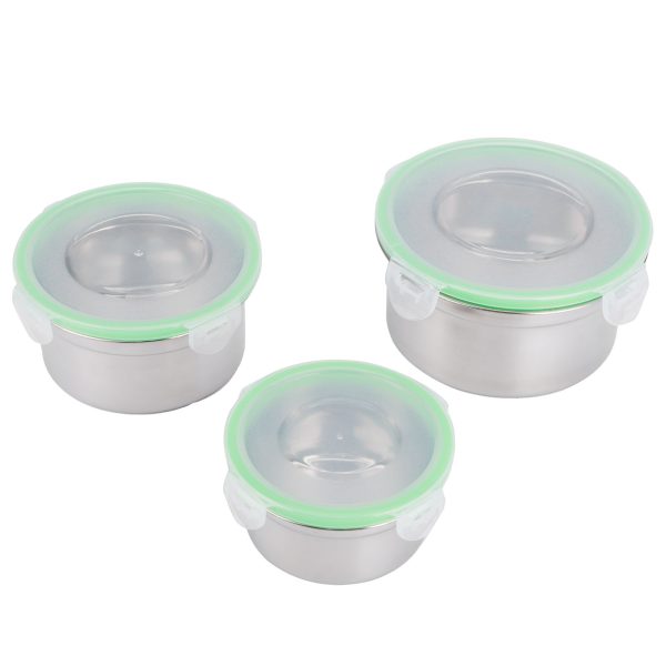 3Pcs/Set Fridge Storage Box 304 Stainless Steel Sealed Preservation Bowl Food Container with Lid - Image 8