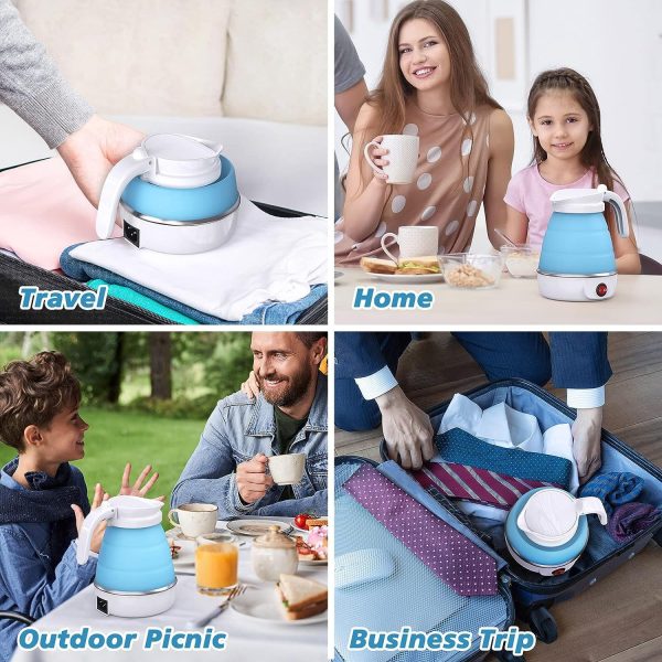 Foldable Electric Kettle, Camping Kettle, Mini Travel Kettle, Silicone Electric Water Boiler, Tea, Coffee Kettle, Collapsible Kettle With Separable Power Cord For Outdoor Hiking Camping, Blue - Image 5