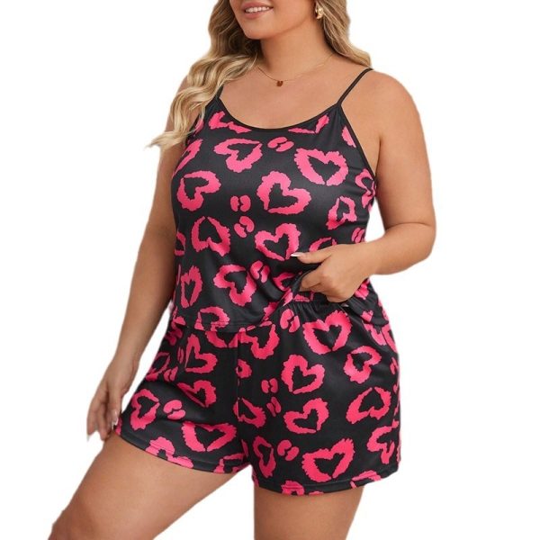 Casual Homewear Female Plus Size Heart Printing Suspender Shorts - Image 4