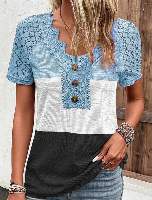 Women's Casual Lace Patchwork Short-sleeved T-shirt - Image 8