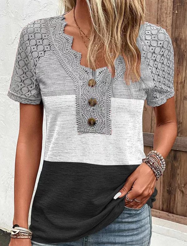 Women's Casual Lace Patchwork Short-sleeved T-shirt - Image 2