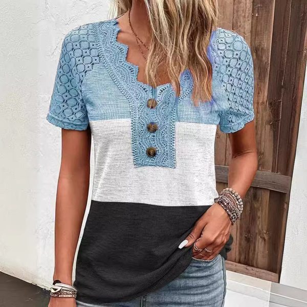 Women's Casual Lace Patchwork Short-sleeved T-shirt - Image 10