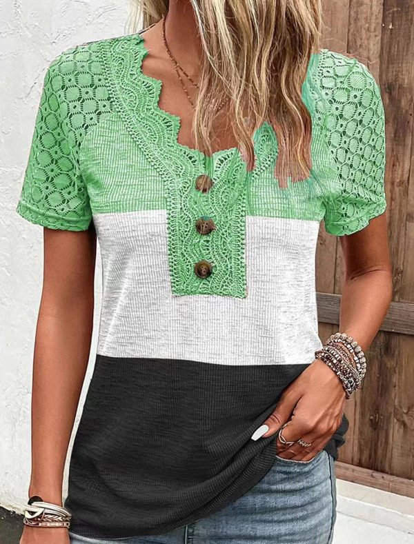 Women's Casual Lace Patchwork Short-sleeved T-shirt - Image 5