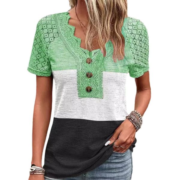 Women's Casual Lace Patchwork Short-sleeved T-shirt - Image 4