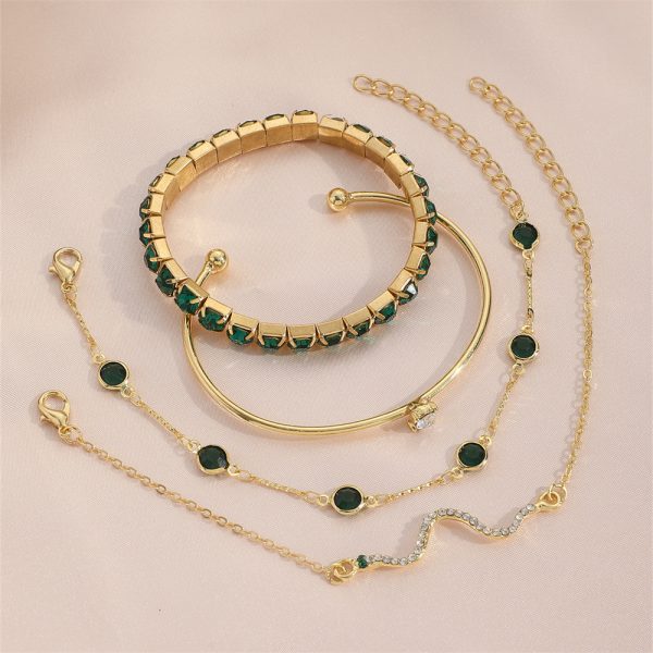 Fashion Green Grandmother Diamond Stretch Bracelet Women's 4-piece Set - Image 7