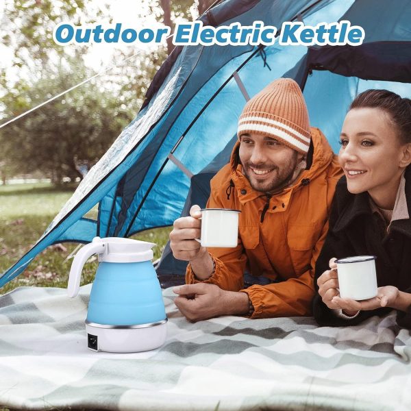 Foldable Electric Kettle, Camping Kettle, Mini Travel Kettle, Silicone Electric Water Boiler, Tea, Coffee Kettle, Collapsible Kettle With Separable Power Cord For Outdoor Hiking Camping, Blue - Image 2