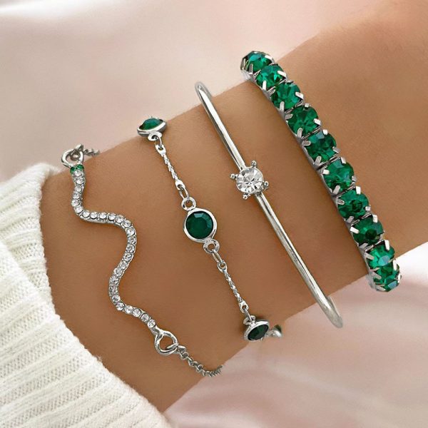 Fashion Green Grandmother Diamond Stretch Bracelet Women's 4-piece Set - Image 5