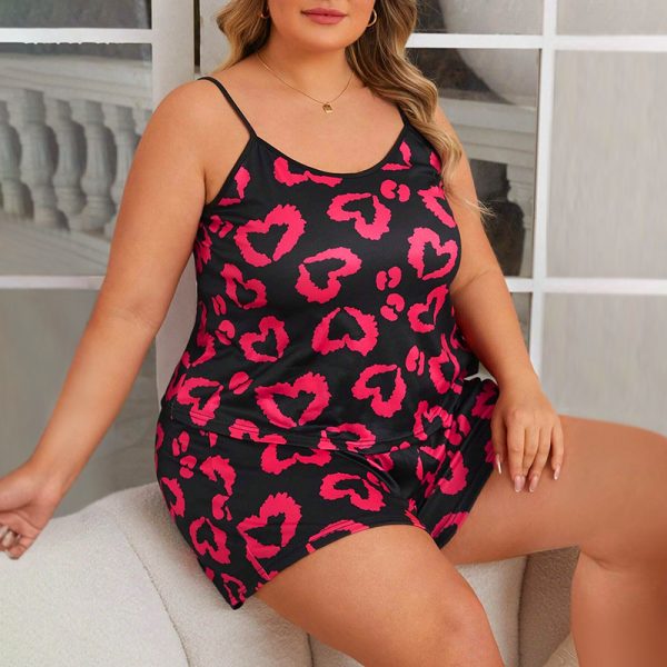 Casual Homewear Female Plus Size Heart Printing Suspender Shorts - Image 3