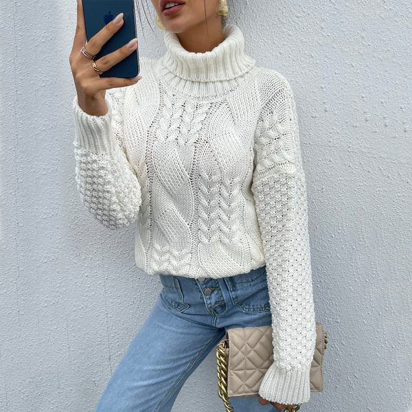 New Solid Color Long-sleeved High-necked Half-high-necked Pullover Women's Knitted Sweater - Image 6