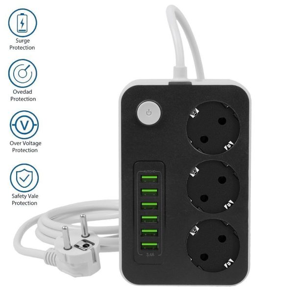 Steckdosenleiste 3-Fach 6 USB Mehrfachsteckdose Mit Flachstecker Und Schalter DE - Image 9