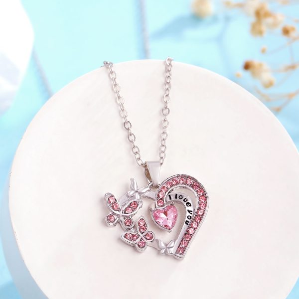 Ins Butterfly Love Necklace With Rhinestones Fashion Personality Hollow Heart-shaped Clavicle Chain Pendant Necklace For Valentine's Day - Image 7