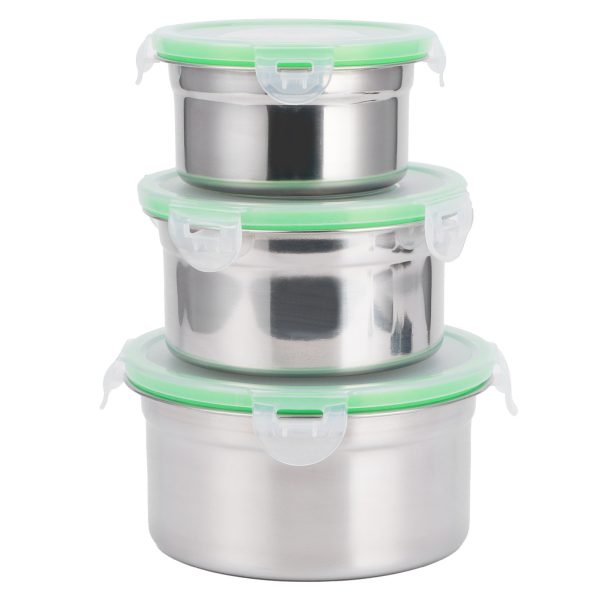 3Pcs/Set Fridge Storage Box 304 Stainless Steel Sealed Preservation Bowl Food Container with Lid - Image 5